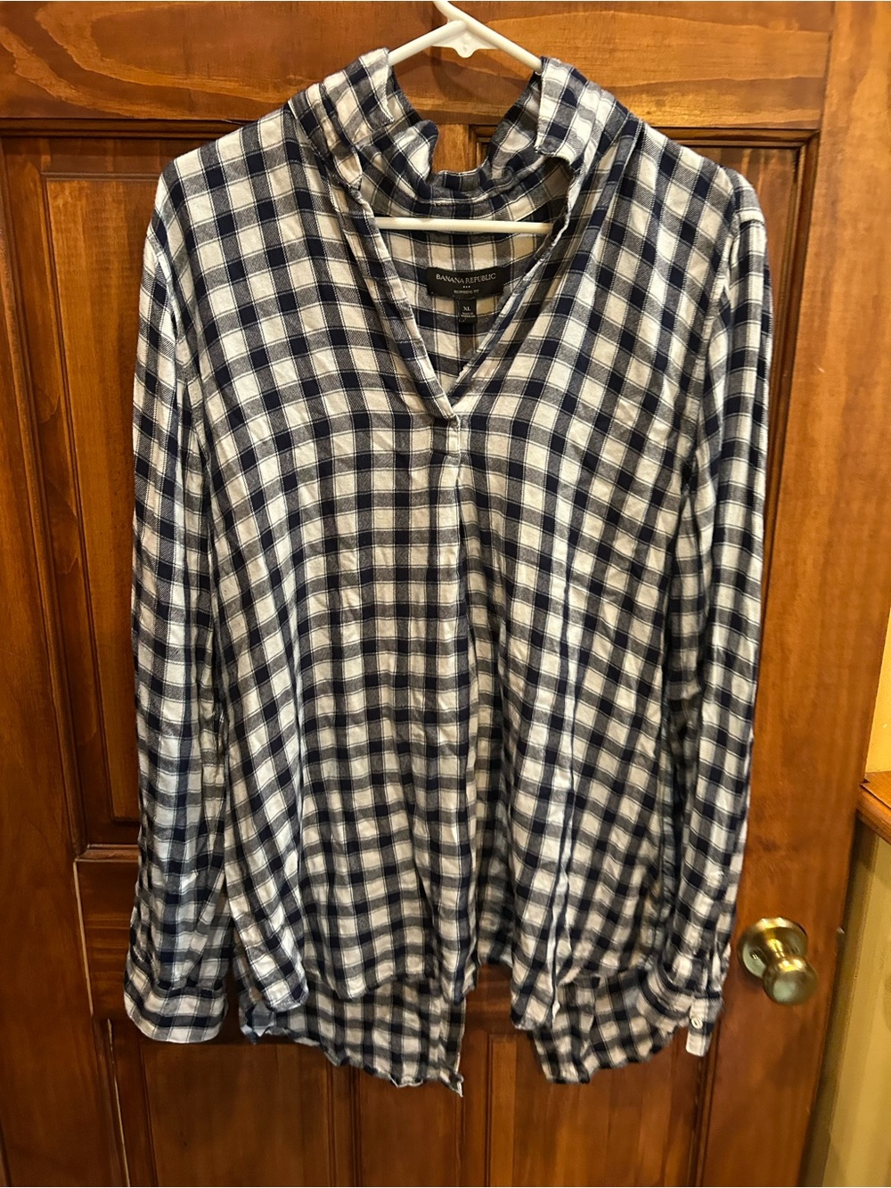 Banana Republic Navy and White Plaid Boyfriend Shirt